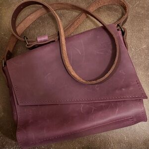 Leather Crossbody Bag in Deep Plum with Adjustable Strap